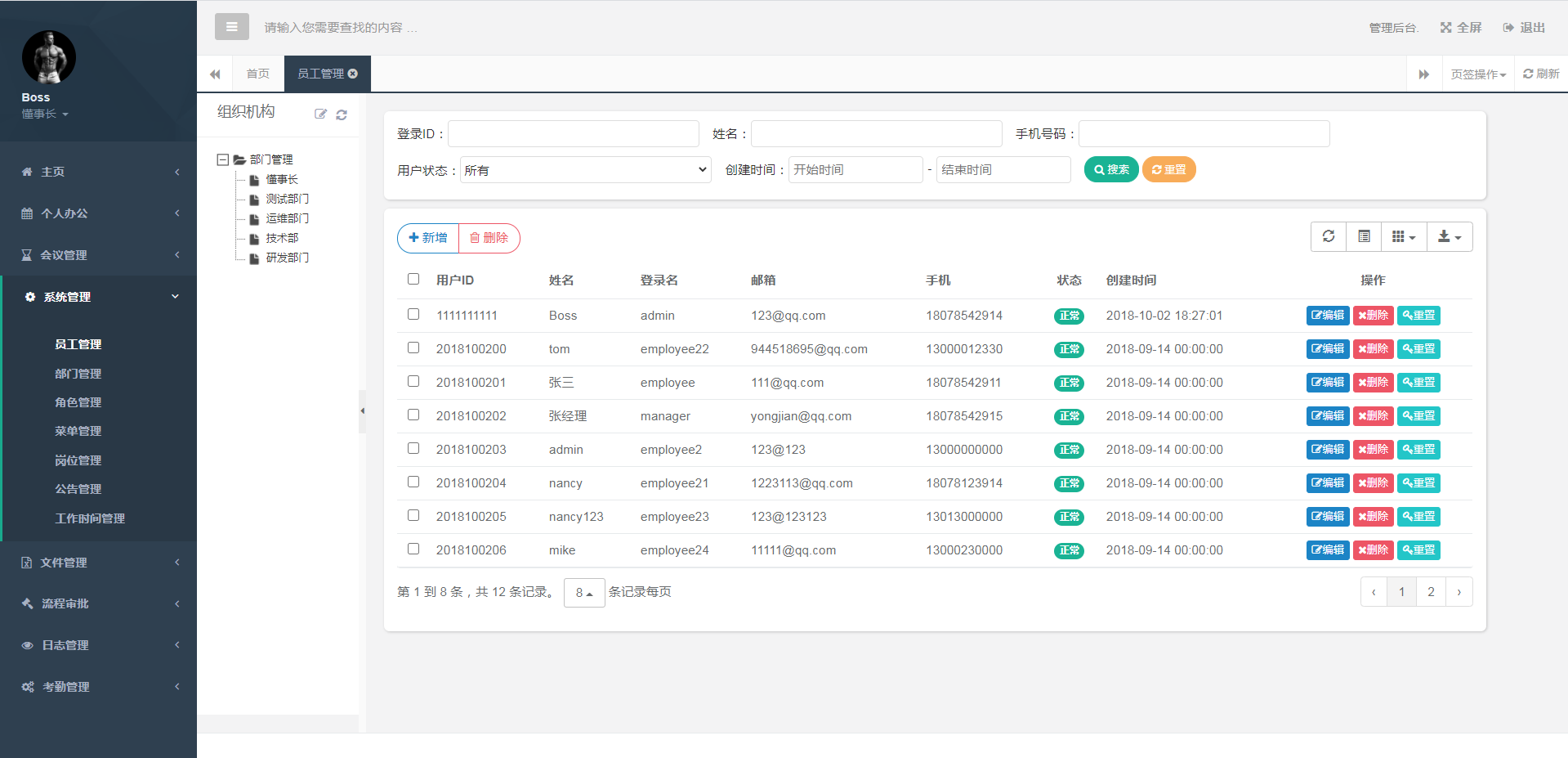 辦公自動化后臺管理系統